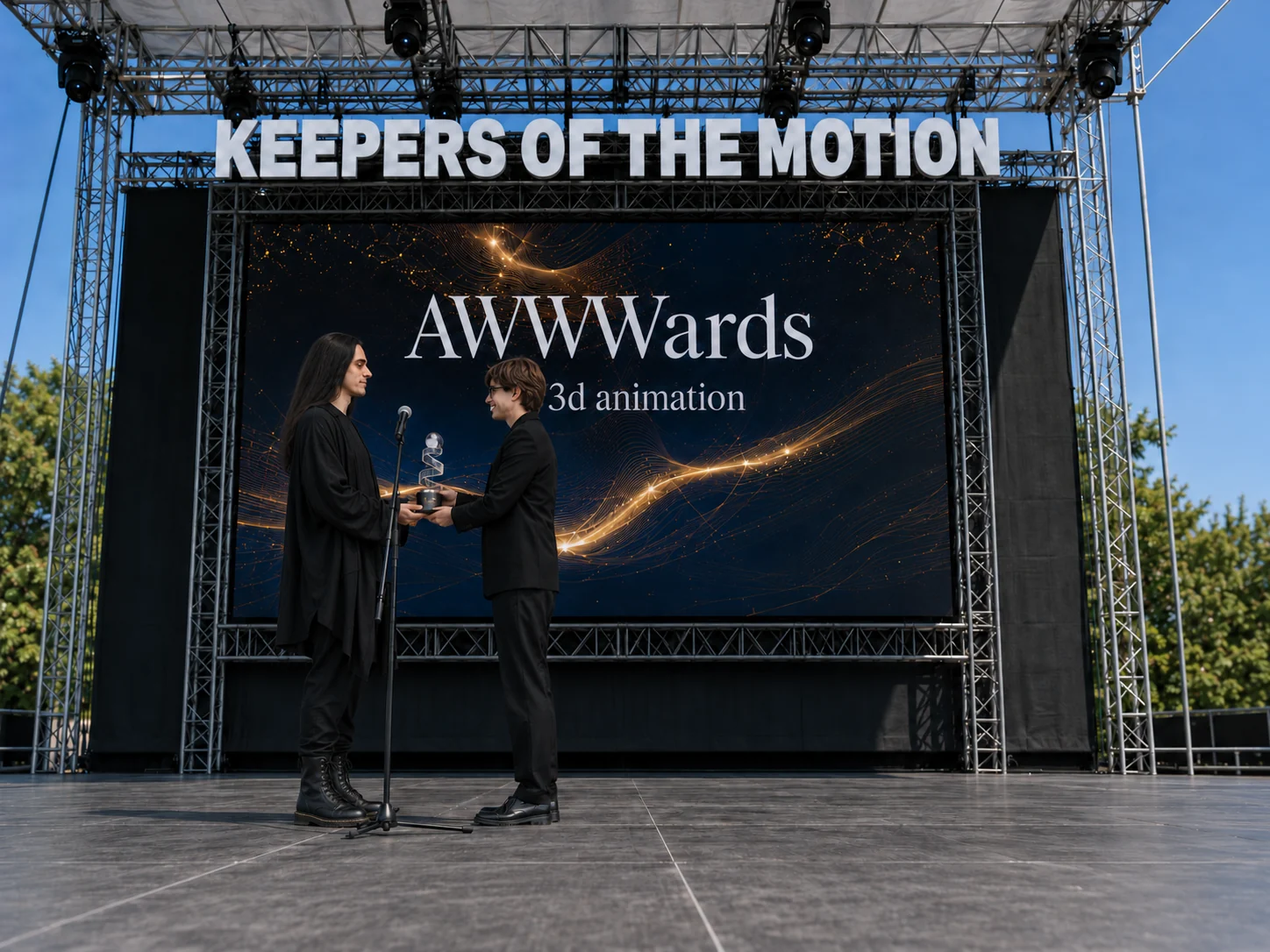 Close-up of the Keepers of the Motion ceremony stage